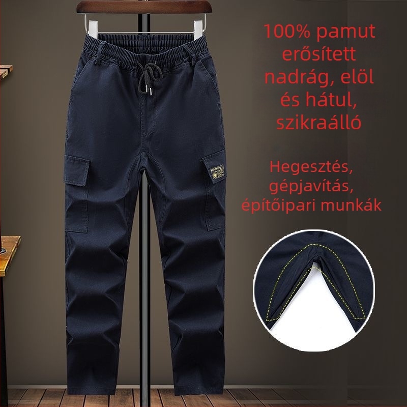 Vászon munkanadrág erősített ágyékkal, hőálló és kopásálló, hegesztéshez és gépészeti javításokhoz