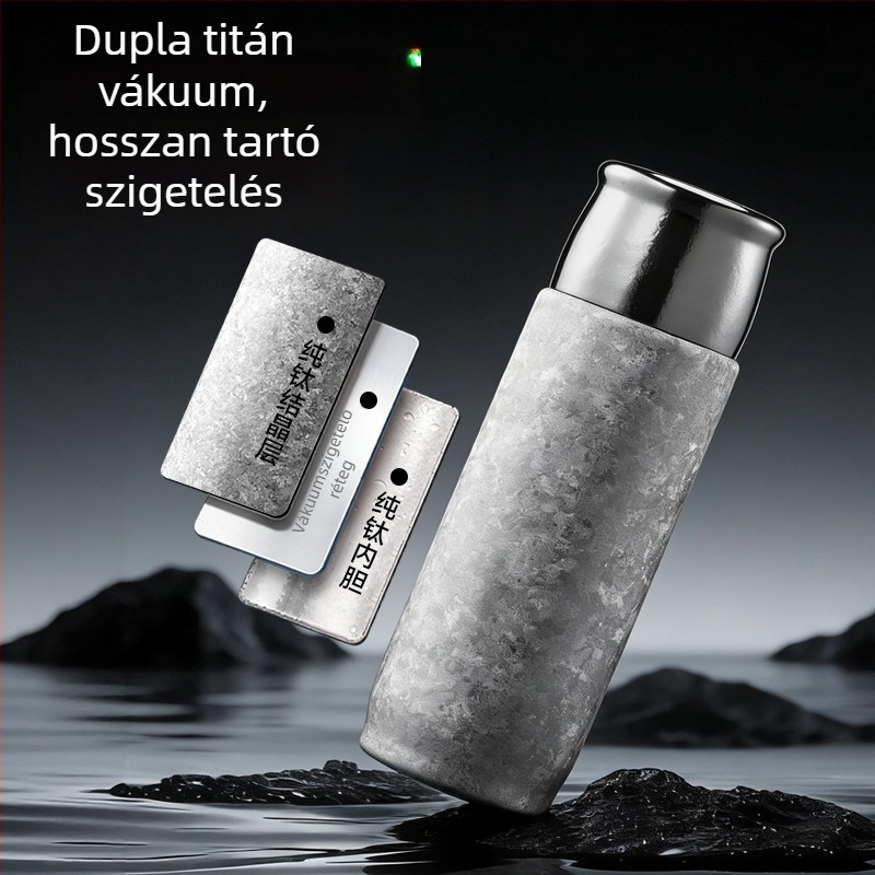 Tiszta titán termosz pohár, dupla falú titán pohár, mágneses fedél, titán tea infúziós pohár, ajándékdíszdobozban