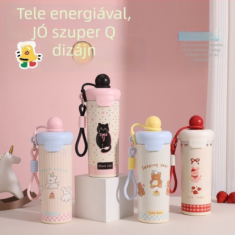 Új hordozható vákuumos termosz, 316 rozsdamentes acél külső, 304 belső, 650 ml, szívószállal