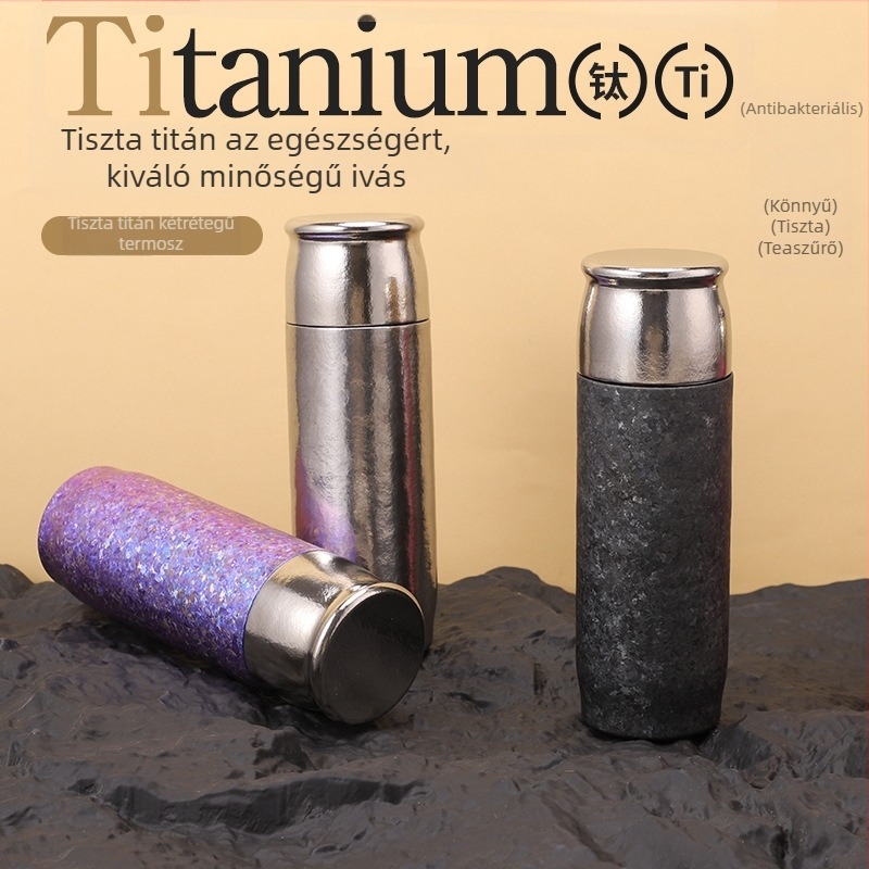 Teljes titán termosz pohár tea filterrel, kettős falú hőszigeteléssel, kültéri és autós használatra, üzleti ajándék