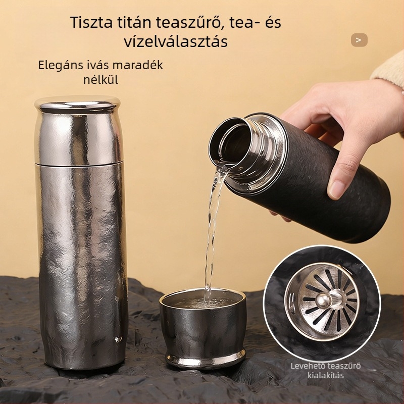 Teljes titán termosz pohár tea filterrel, kettős falú hőszigeteléssel, kültéri és autós használatra, üzleti ajándék