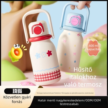 316 rozsdamentes acél termosz, aranyos rajzfilm dizájnnal, hordozható, nagy kapacitású szívószállal