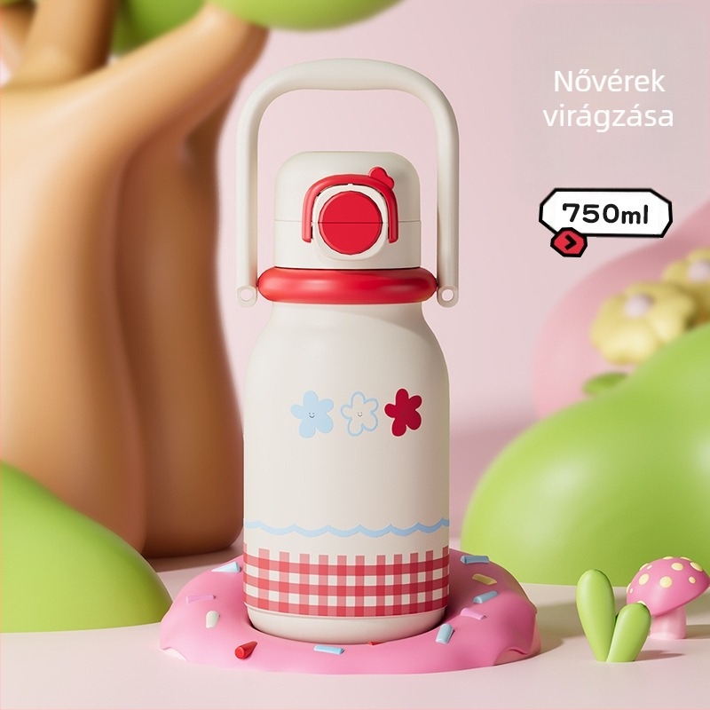 316 rozsdamentes acél termosz, aranyos rajzfilm dizájnnal, hordozható, nagy kapacitású szívószállal