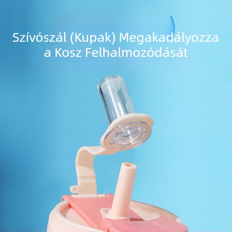 Új 304 rozsdamentes acél termoszos pohár fogantyúval és szívószállal, autóban használható, hordozható dupla falú vákuumpohár