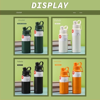 Moderne, minimalist designú termosz 304 rozsdamentes acélból, szigetelt, nagy kapacitású, kültéri hordozható, fogantyúval és szívószállal, sportpalack