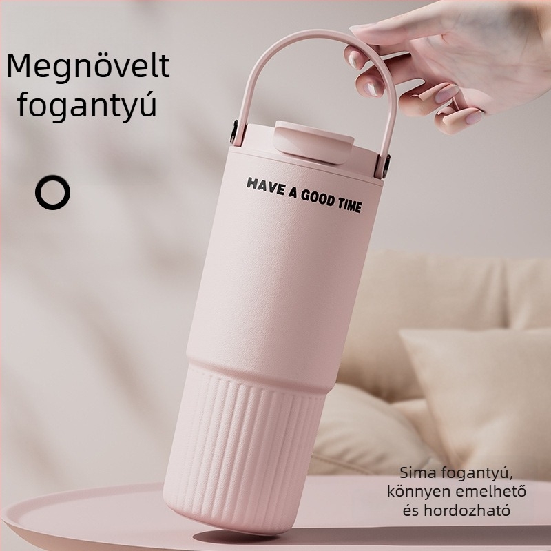 Hordozható szigetelt pohár szívószállal, 316 rozsdamentes acél belső tartály, nagy kapacitású kávé- és vizitalhoz, autóban használható
