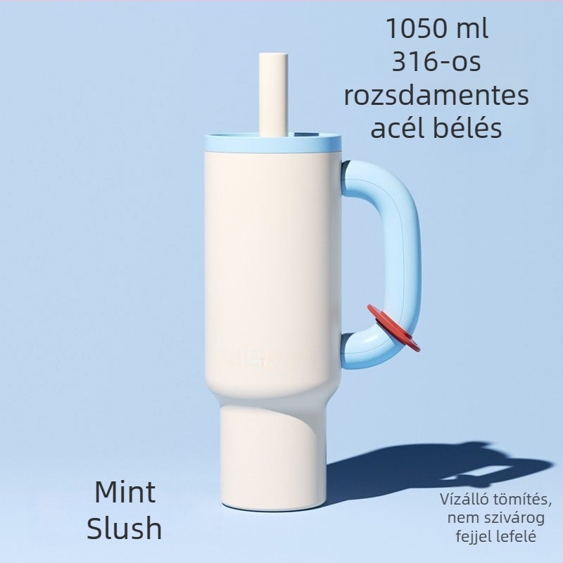304 rozsdamentes acél termoszpohár fogantyúval és szívószállal – hordozható autóhoz és kültéri használatra