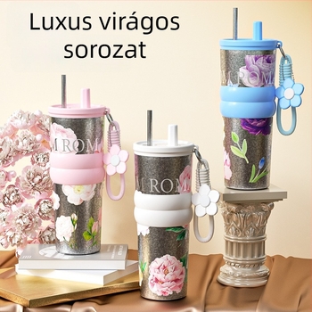 Tiszta titánium pohár szívószállal, új szigetelt kávés pohár, női elegáns víz pohár, prémium autóba való jégpohár