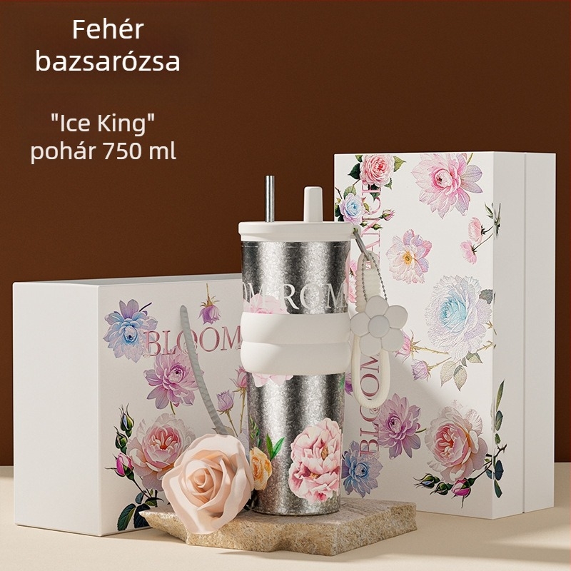 Tiszta titánium pohár szívószállal, új szigetelt kávés pohár, női elegáns víz pohár, prémium autóba való jégpohár