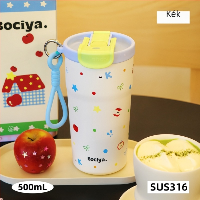 Bociya női termosz pohár, nagy kapacitású, hordozható kávés pohár szívószállal