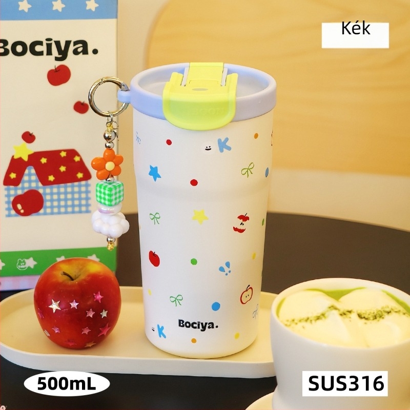 Bociya női termosz pohár, nagy kapacitású, hordozható kávés pohár szívószállal