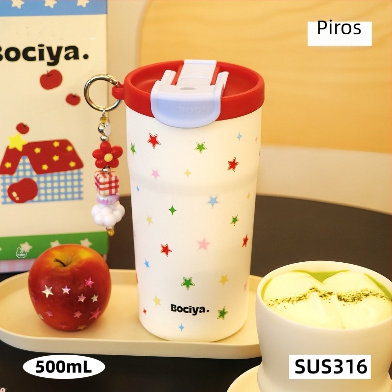 Bociya női termosz pohár, nagy kapacitású, hordozható kávés pohár szívószállal