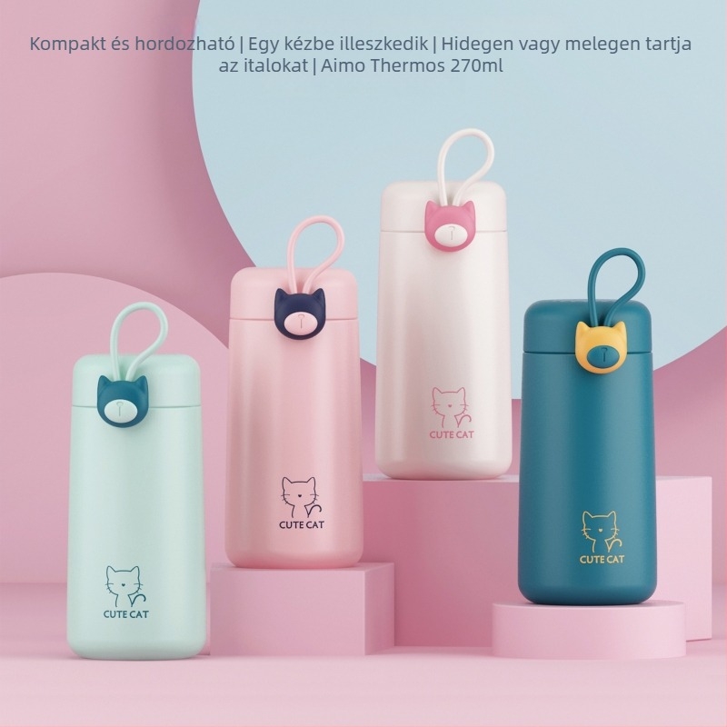 Aikesi Aimei Aimeng 304 rozsdamentes acél termosz, hordozható cartoon mintás sportos vízital pohár, Koreai verzió, kreatív termosz