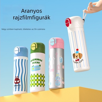 Gyerekeknek készült termosz 316 rozsdamentes acélból, nagy kapacitás, szívószállal, rajzfilmszerű dizájn