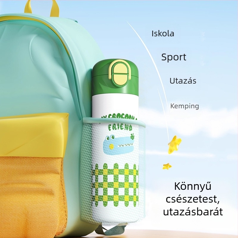 Gyerekeknek készült termosz 316 rozsdamentes acélból, nagy kapacitás, szívószállal, rajzfilmszerű dizájn