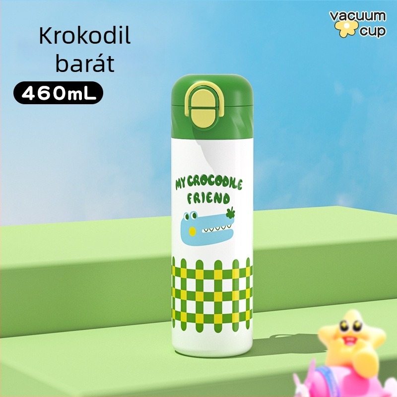 Gyerekeknek készült termosz 316 rozsdamentes acélból, nagy kapacitás, szívószállal, rajzfilmszerű dizájn