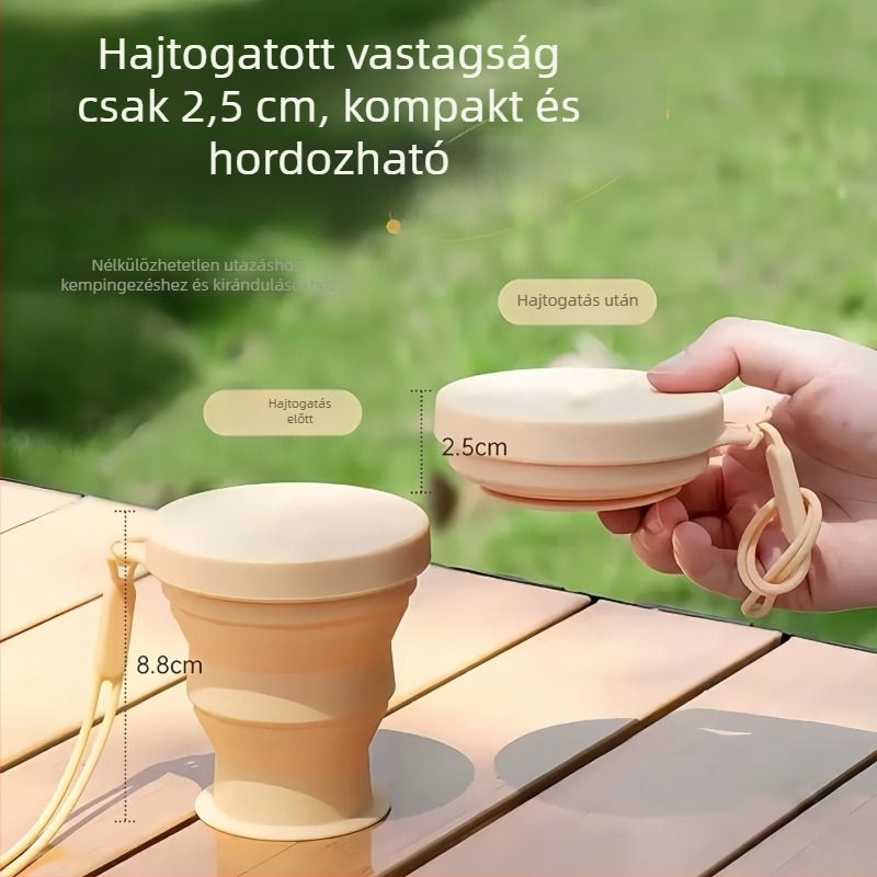 Szilikonból készült összecsukható ivó pohár kültéri utazásokhoz, visszahúzható kemping pohár, egyszínű