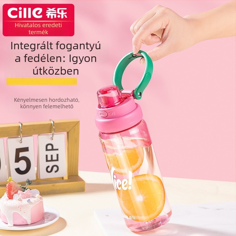 Cille Tritan ivó pohár szívószállal – kompakt uniszex, hordozható pohár, aranyos és egyszerű dizájn, ütésálló és hőálló
