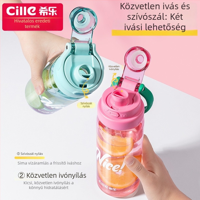 Cille Tritan ivó pohár szívószállal – kompakt uniszex, hordozható pohár, aranyos és egyszerű dizájn, ütésálló és hőálló