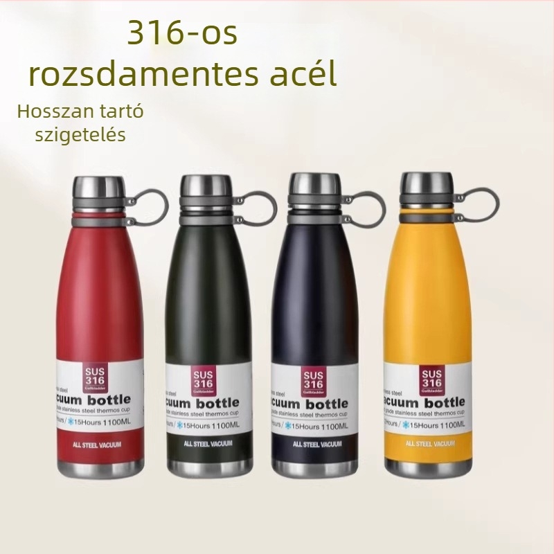 316 rozsdamentes acélból készült vákuum-szigetelt sportos vizes palack, hordozható, nagy kapacitású