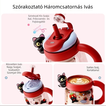 Nyári vízivó pohár nagy kapacitású Tritan műanyagból, szívószállal és tea szeparátorral, nőies dizájnnal, irodai használatra