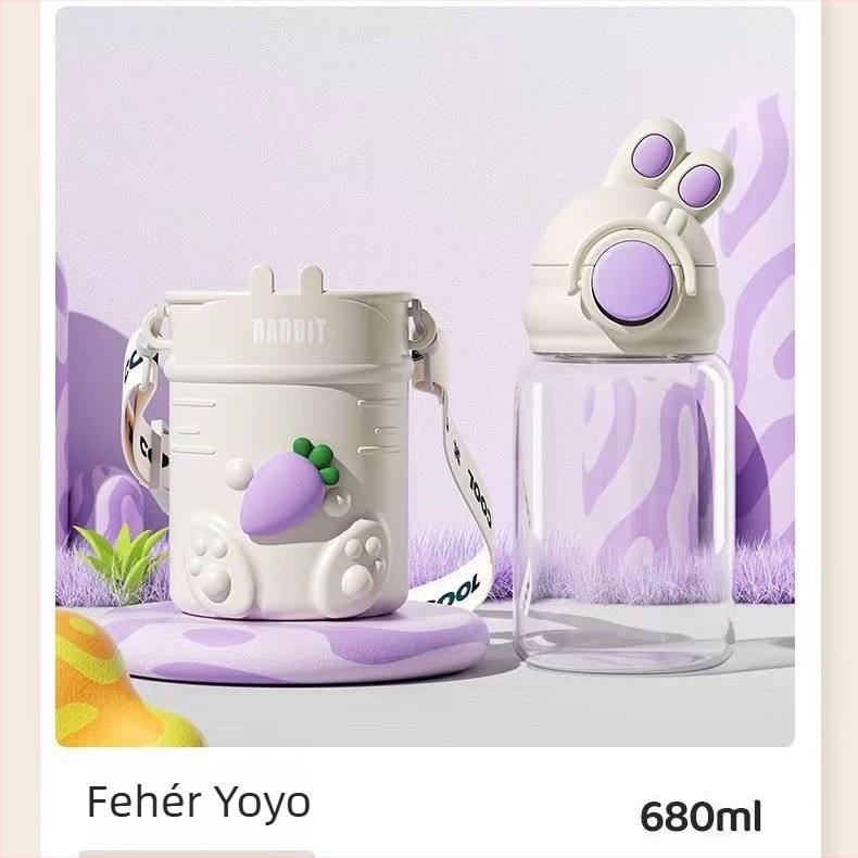 YOYO Rabbit gyerekeknek szánt ivóedény – nyár, nagy kapacitás, óvodai használatra, szívószállal