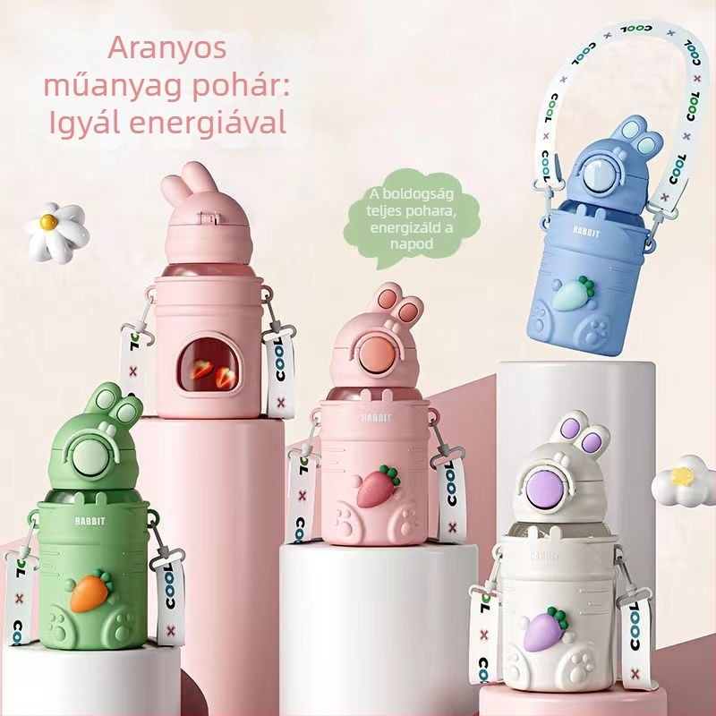 YOYO Rabbit gyerekeknek szánt ivóedény – nyár, nagy kapacitás, óvodai használatra, szívószállal