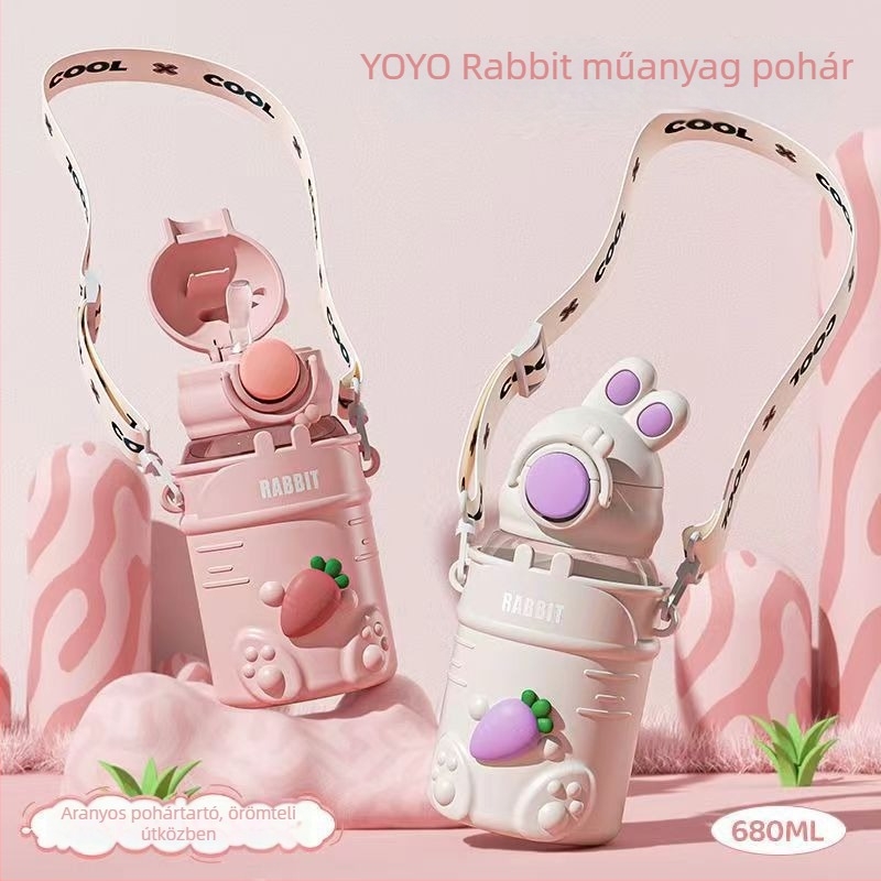 YOYO Rabbit gyerekeknek szánt ivóedény – nyár, nagy kapacitás, óvodai használatra, szívószállal