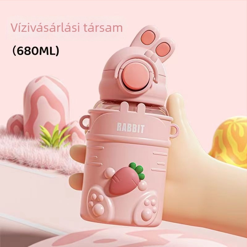 YOYO Rabbit gyerekeknek szánt ivóedény – nyár, nagy kapacitás, óvodai használatra, szívószállal