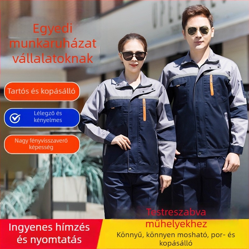 Férfi munkaruha készlet tavasz–őszre, hosszú ujjú, poliészter-pamut, nedvességelvezető