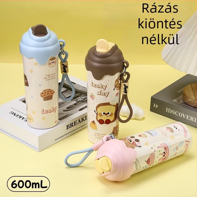 316-os rozsdamentes acélból készült szigetelt pohár szívószállal, hordozható nyakpánttal, nagy kapacitás