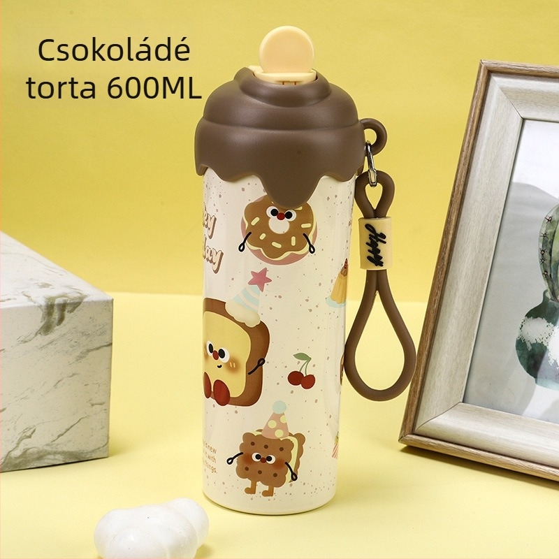 316-os rozsdamentes acélból készült szigetelt pohár szívószállal, hordozható nyakpánttal, nagy kapacitás