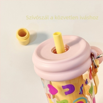 INS-stílusú teás pohár szívószállal, 650 ml, Tritan műanyag