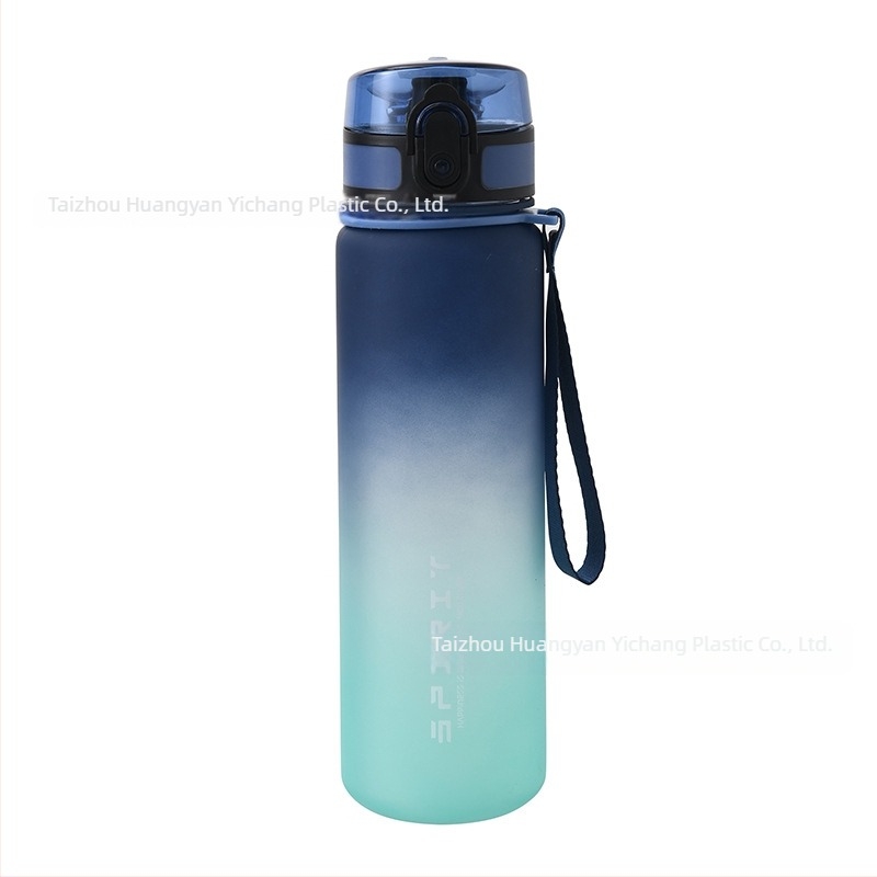 Logóval testreszabott, közvetlen ivásra kész frosted gradient színű műanyag sportos pohár fogantyúval, 500/650/1000 ml kapacitással