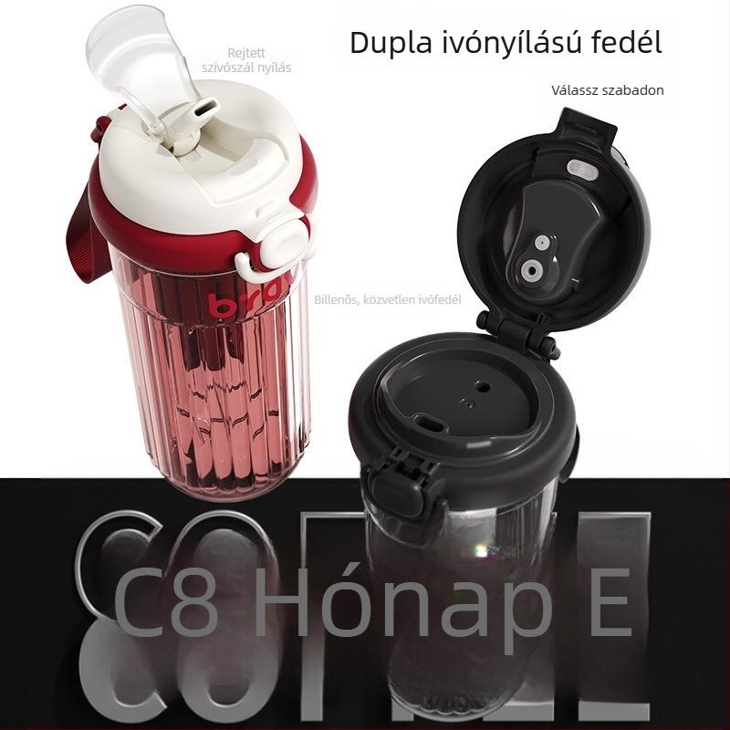 Új stílusú kávés pohár szívószálas, duplafalú műanyag, hordozható kültéri használatra