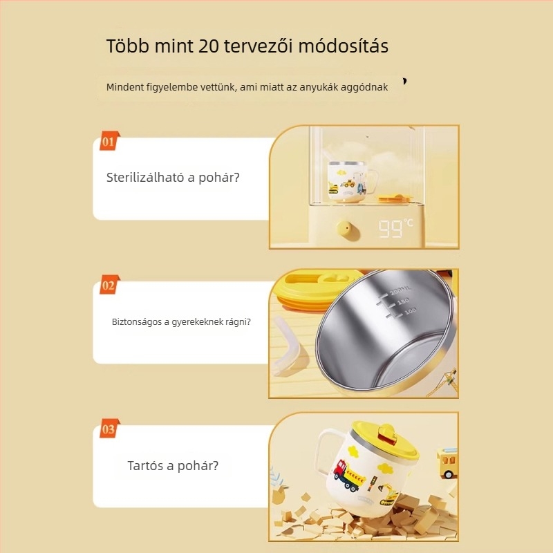 316 rozsdamentes acél gyerekeknek készült bögre fedővel, gyermek ivó pohár mérőskálával