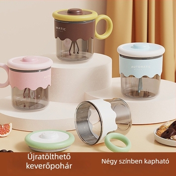 Automata keverőpohár fedővel, rozsdamentes acélból, hordozható tejporos és kávés shaker, újratölthető, hőszigetelt több mint 24 óráig