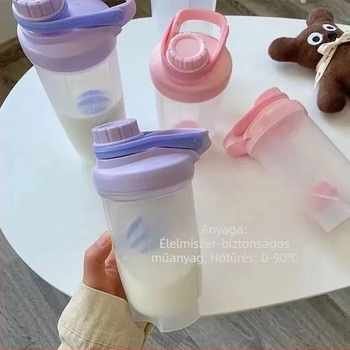Krémszínű lilás shaker pohár, átlátszó műanyagból, nagy kapacitás, mérőskála, hordozható, nyári használatra, diákok számára