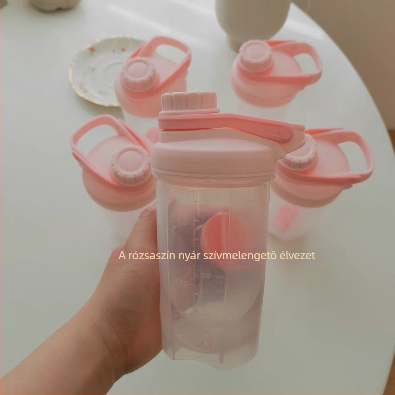 Krémszínű lilás shaker pohár, átlátszó műanyagból, nagy kapacitás, mérőskála, hordozható, nyári használatra, diákok számára