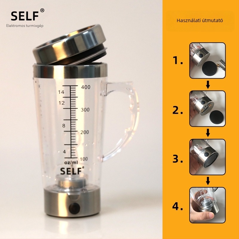 Fehérje por shaker USB töltéssel, automata elektromos keverő beépített mérleggel