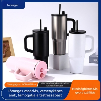 30oz pohár autós rozsdamentes acél szívószállal és fogantyúval, belső 304, külső 201, vákuum-szigetelés, nagy kapacitás