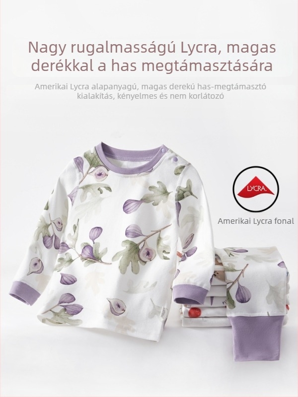 Csecsemő őszi pamut 2 részes készlet: hosszú ujjú felső és nadrág, magas derekú hasvédő, 100% pamut