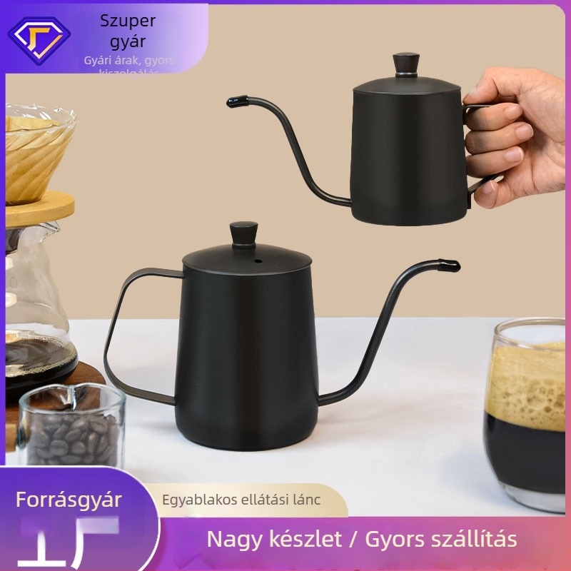 Rozsdamentes acél kézi kávéöntő kanna hosszú keskeny kifolyóval és pour-over szűrővel