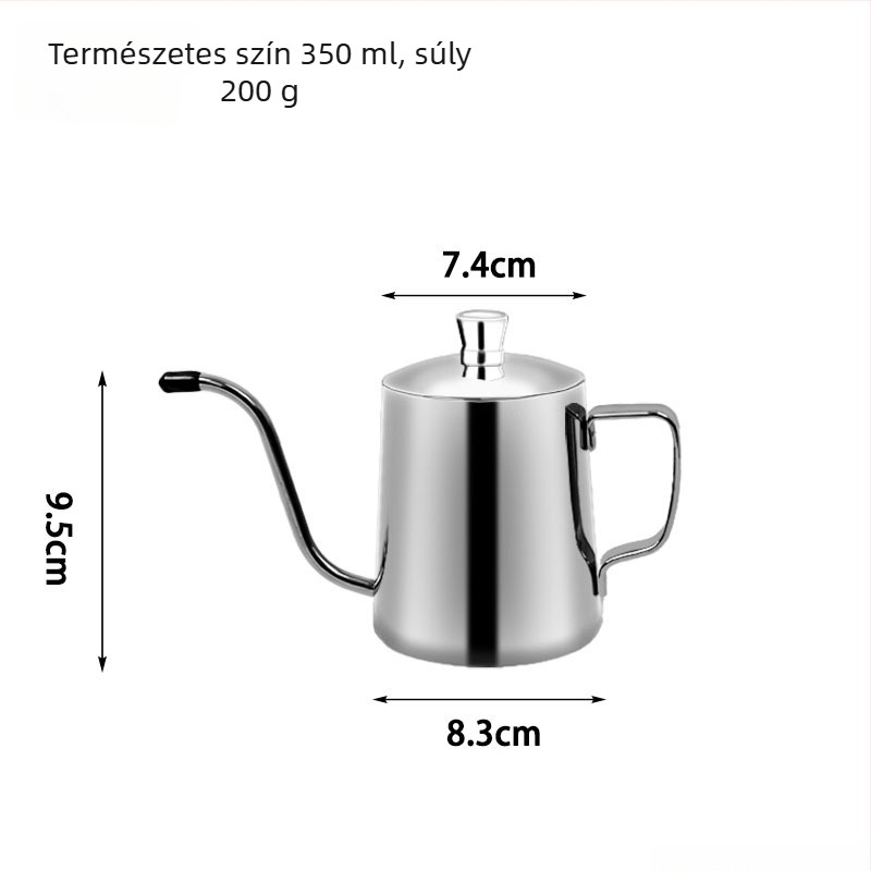 Rozsdamentes acél kézi kávéöntő kanna hosszú keskeny kifolyóval és pour-over szűrővel