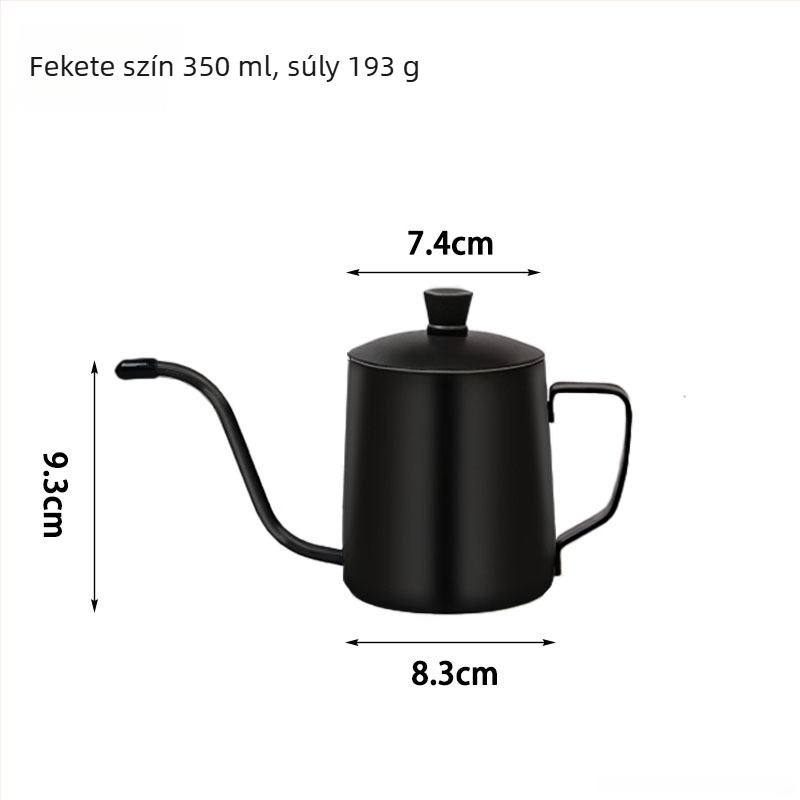 Rozsdamentes acél kézi kávéöntő kanna hosszú keskeny kifolyóval és pour-over szűrővel