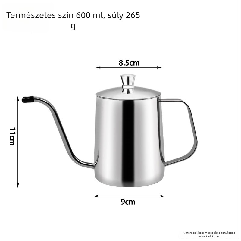 Rozsdamentes acél kézi kávéöntő kanna hosszú keskeny kifolyóval és pour-over szűrővel