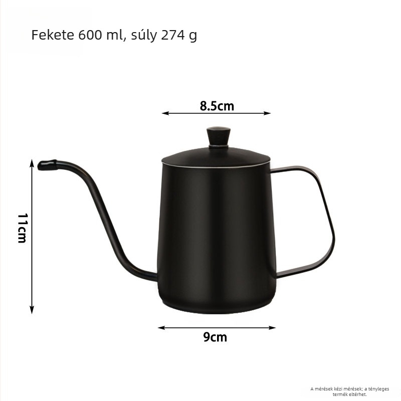 Rozsdamentes acél kézi kávéöntő kanna hosszú keskeny kifolyóval és pour-over szűrővel