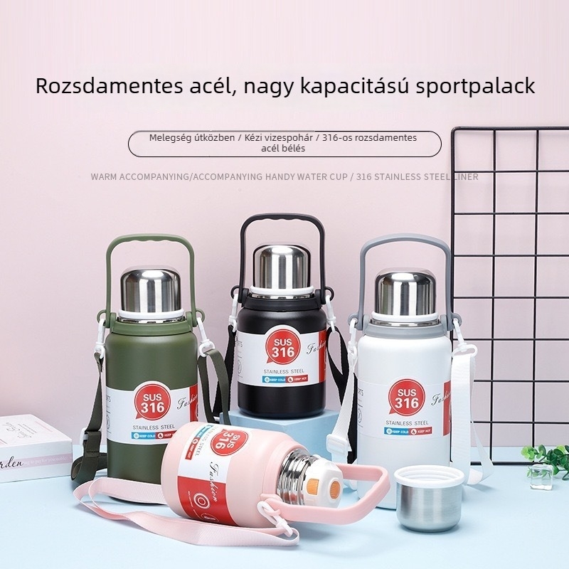 Rozsdamentes acélból készített hordozható kávés pohár, nagy kapacitású szigetelt termosz, modern luxus megjelenés