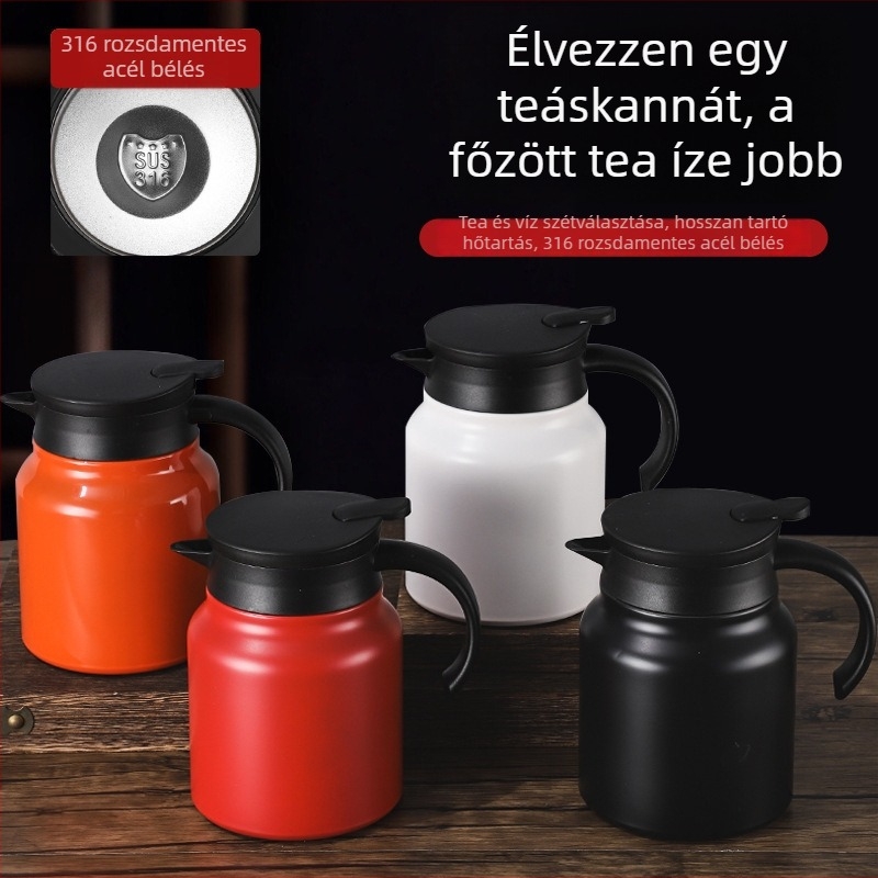 Szigetelt rozsdamentes acél teáskanna, nagy kapacitású, hordozható tea- és kávéfőzéshez, otthon és irodában