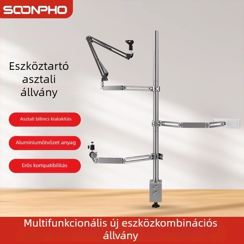 Asztali többfunkciós DIY univerzális kar kamera, telefon, világítás és mikrofon számára